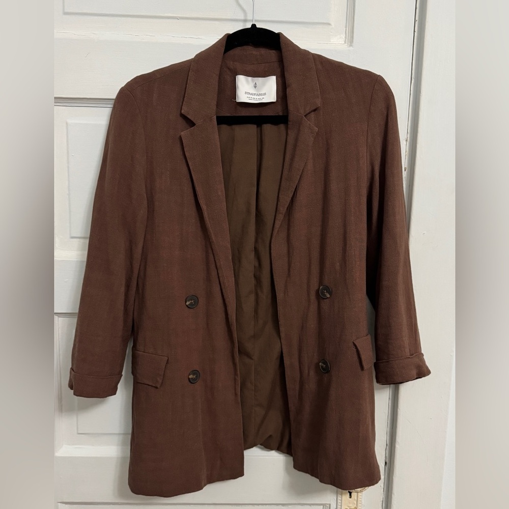 Stradivarius Chocolate Double-Breasted Blazer